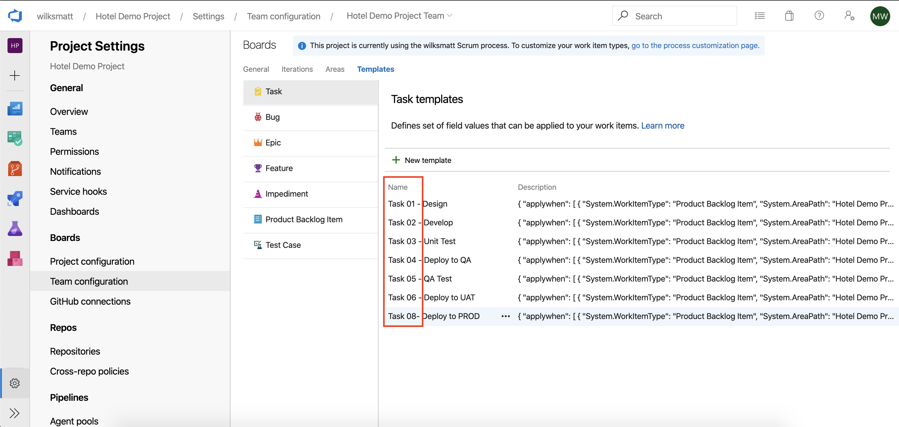 Work Item Templates Order - Prefix Template Names with Numbers