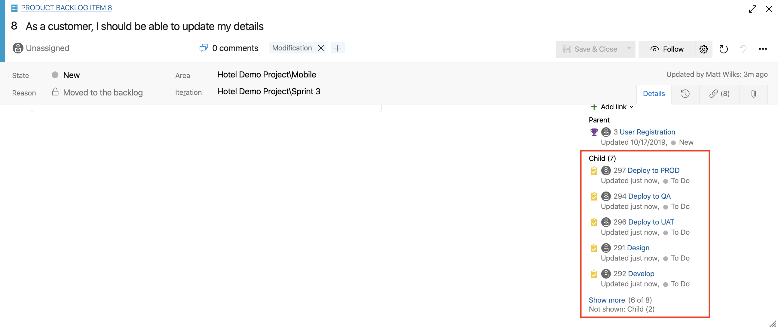 Create Child Work Items - Results