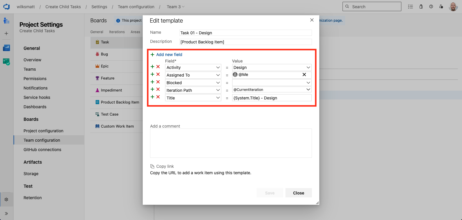 Team Templates - Setting Fields