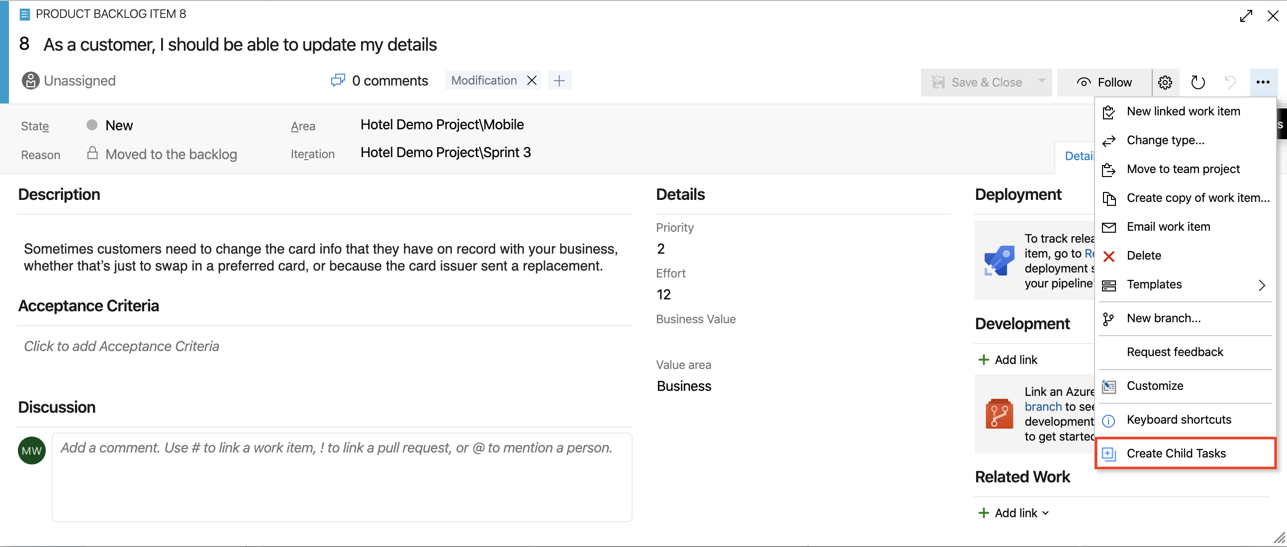Create Child Work Items